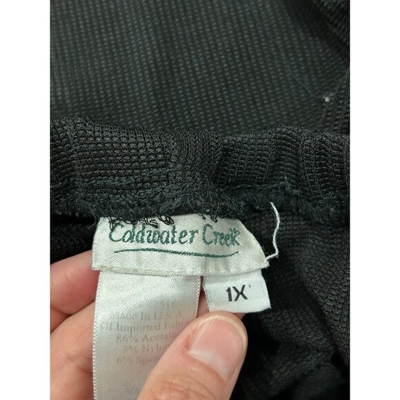 Coldwater Creek Black Track Pants TealYellow Side Stripes Elastic Waist Sz 1X - Picture 5 of 9